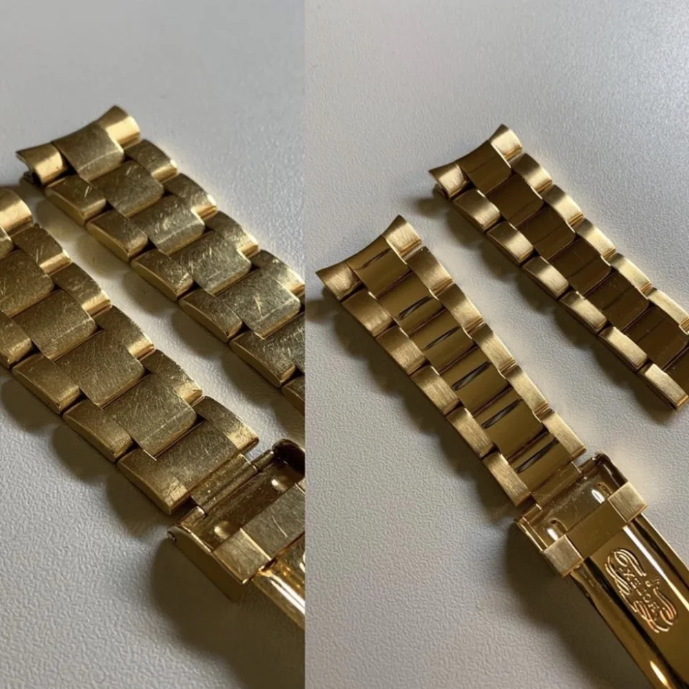 Vorher und nachher: aufgearbeitetes goldenes Uhrenarmband